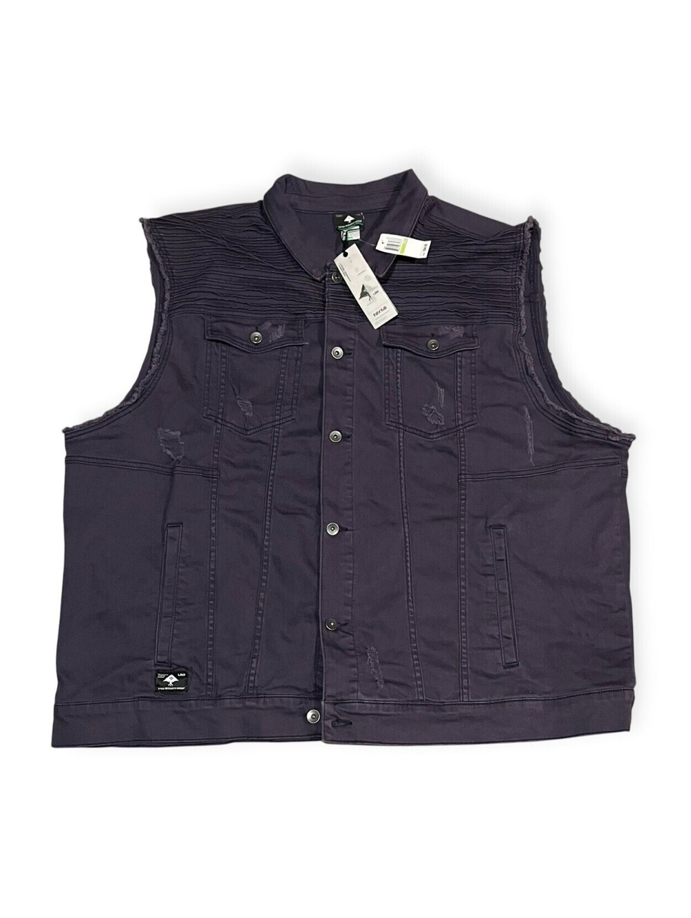 NWT LRG Lifted Research Group Denim Vest Mens 5XL Purple Distressed Moto
